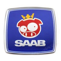 SAAB Rally Pig Blue Chrome Square Custom Badge Emblem 3D Decal